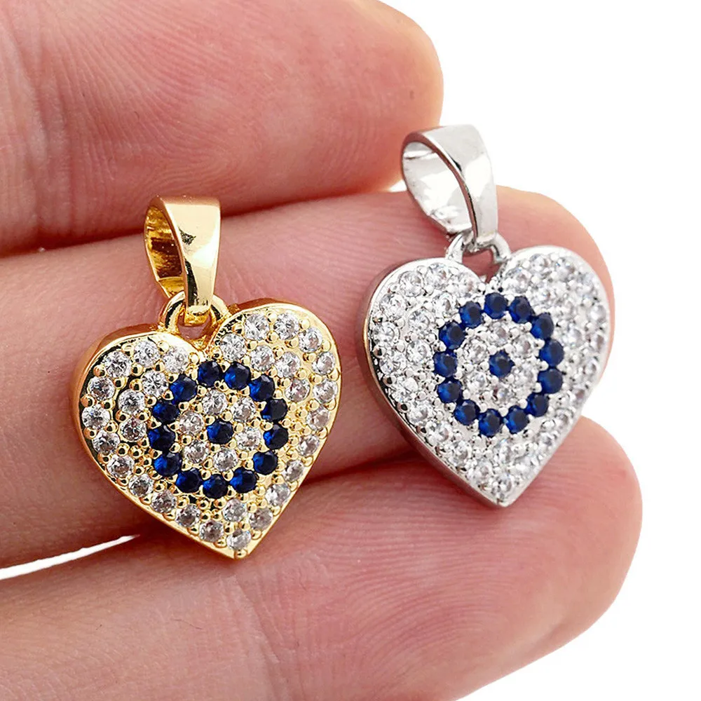 

New Blue Turkish Evil Eye Charm Pendant Gold Plated CZ Religious Heart Women Necklace Keychain Accessories For Punk Jewelry Gift