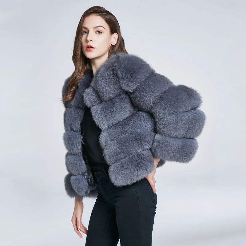 Luxury Natural Sheep Shearing Real Fox Fur Coat With Removable Sleeves Lady Winter High-end Blue Jacket Women Warm Fur Outerwear
