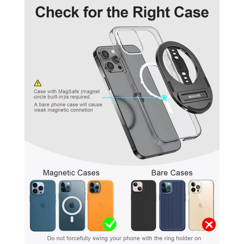 EWA Phone Grip Stand with Silicone Finger Strap Removable Magnetic Stand Stand for iPhone 14 13 12 Pro/Max/Plus only