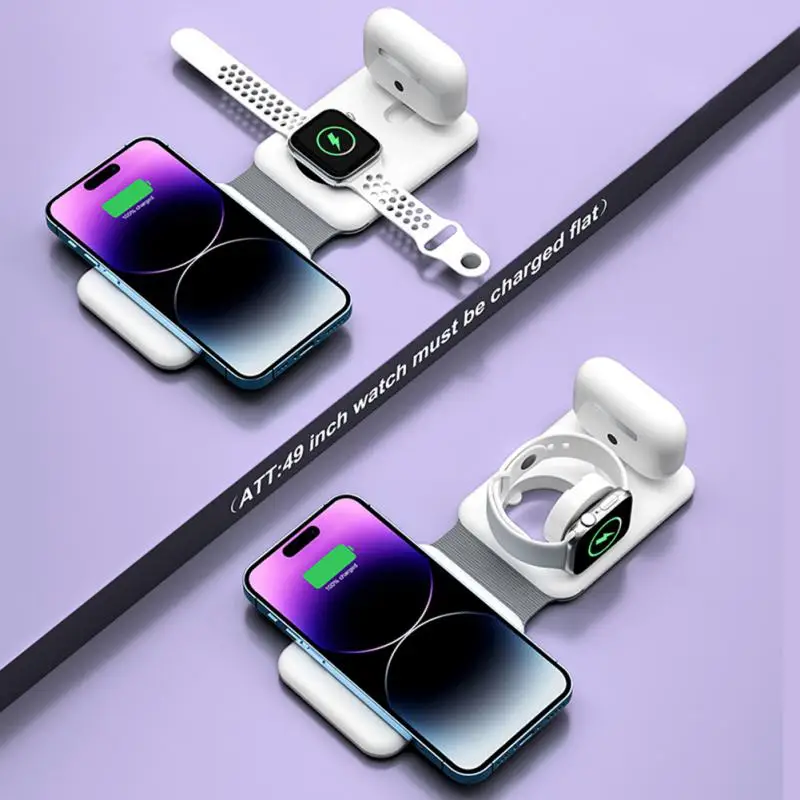 

Portable 15w Fast Wireless Charger Pad Stand Three-in-one Fast Charging Dock Station Magnetic Folding For Apple Watch Airpods