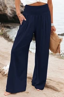 female elegant wide leg straight pant 2022 vintage cotton linen solid color sweatpants women chic casual high waist trousers