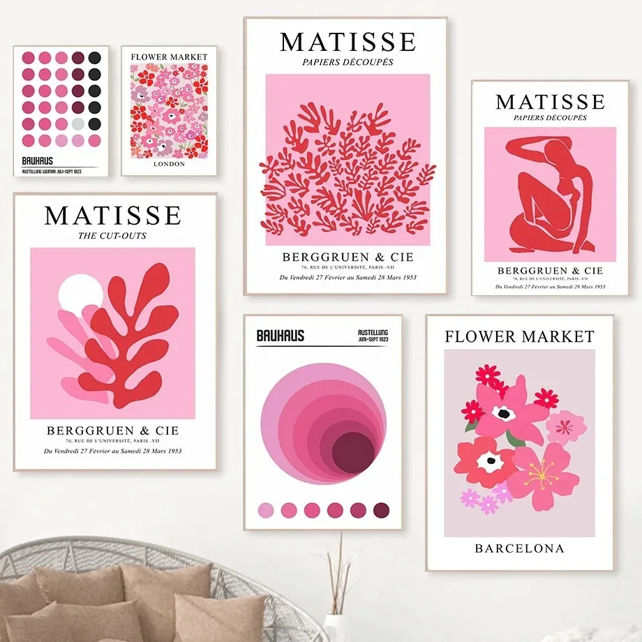 Абстрактная линия роза Баухаус Матисс холст с принтом без рамы классический