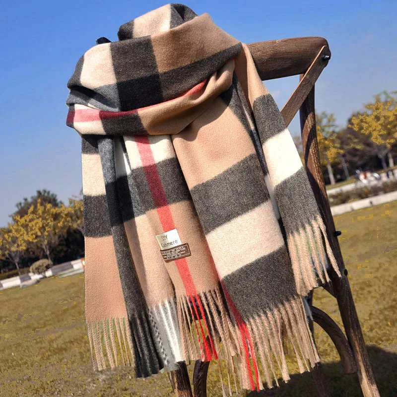 

2023 Pamwallymensa Women's Scarf Winter Luxury Brand Tippet Scarves for Ladies Plaid Shawls Warm British Style Thicken Man