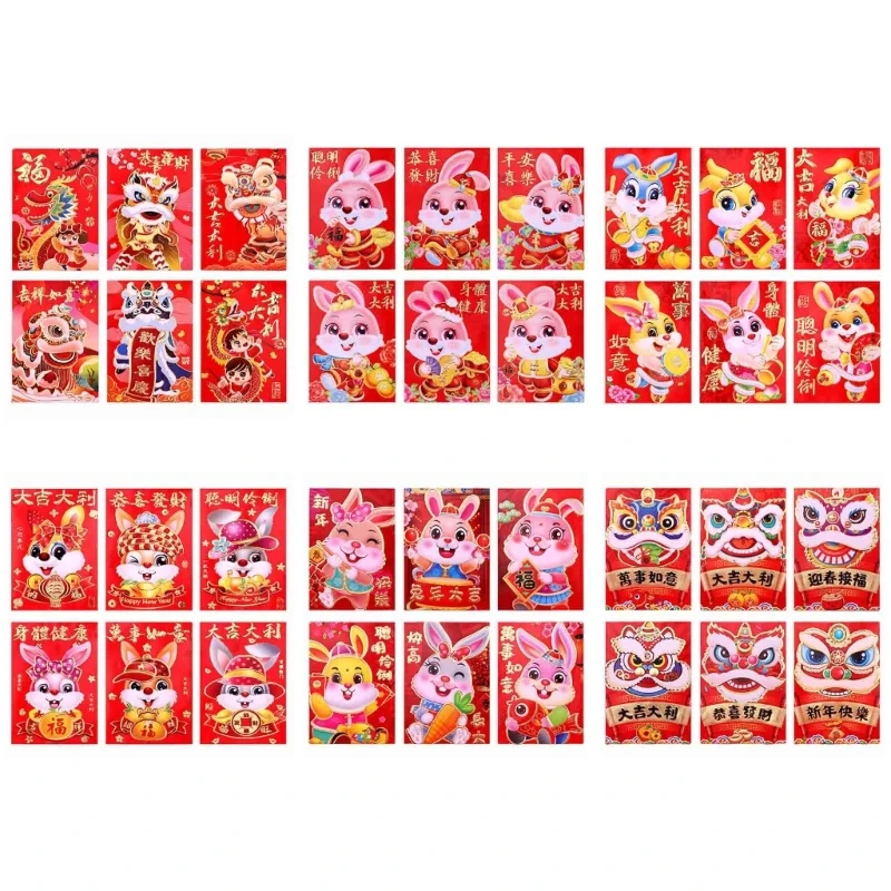 

6pcs Red Envelopes Bronzing Rabbit Hongbao Spring Festival Money Hongbao