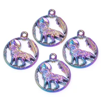 5pcslot alloy rainbow color charms ring leaves animal wolf grassland ears eye pendant for bisuteria para manualidades por mayor