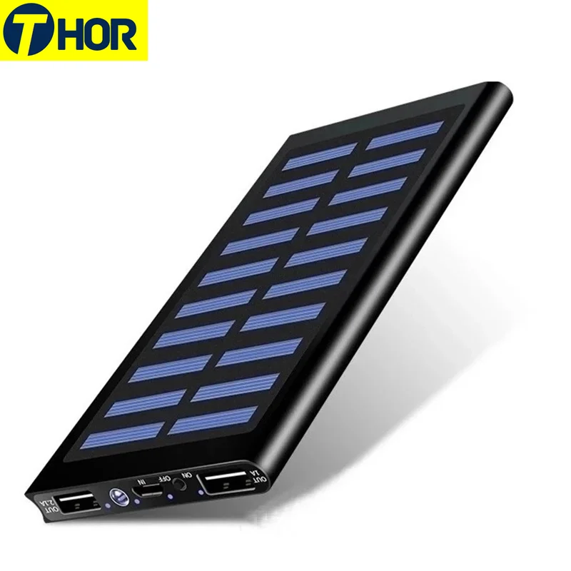 Солнечная внешняя батарея мощностью 50000 мАч Power Bank с 2 USB-портами LED-фонарик Портативное зарядное устройство для мобильного телефона Xiaomi mi iphone 7 8 X on.