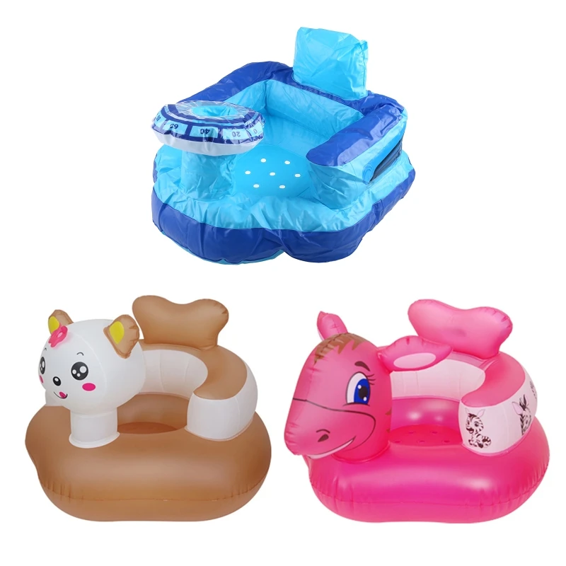 

Infant Baby Inflatable Dining Chair Sofa Anti-Fall Foldable Inflated Floor Bath Seat Cartoon Animal Toy Learning Stool