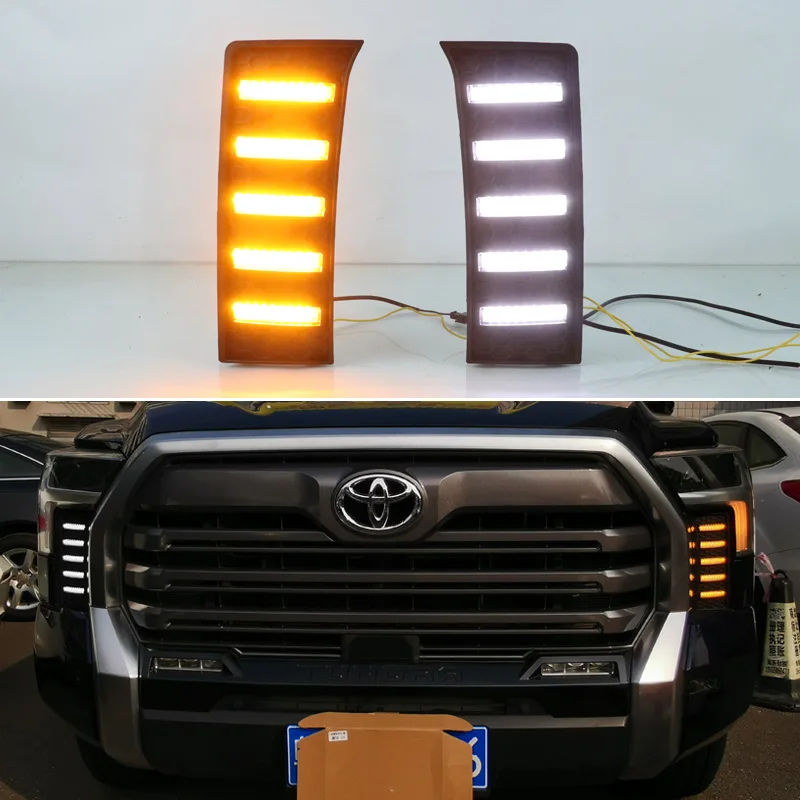 

Светодиодные дневные ходовые огни SNCN для Toyota Tundra 2022 2023, желтое реле поворота, водонепроницаемые 12 В DRL Противотуманные фары для украшения