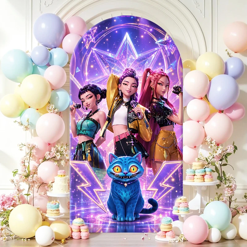 Фото Фон-баннер Kpop Demon Hunters Arch Backdrop CoverGirl Group для дня рождения, эластичный спандекс-фон для фотозоны, декор для вечеринки №4