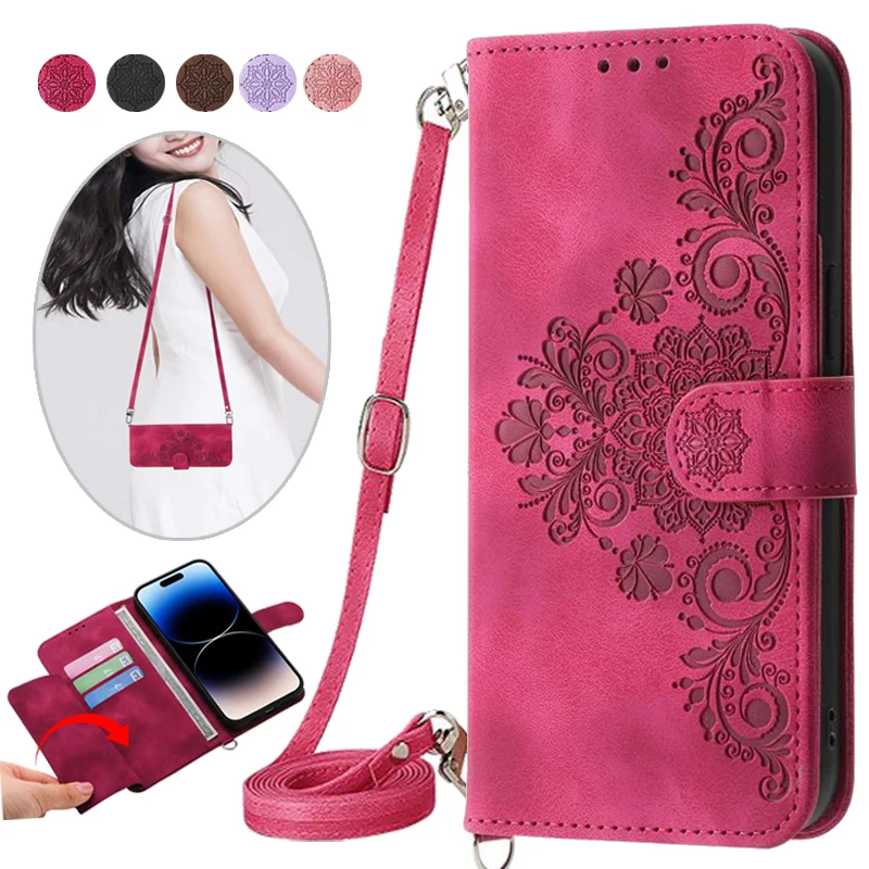 

A21s A30 A51 A72 5G 4G Flip Case Floral Crossbody Wallet Coque for Samsung Galaxy A52 S A70 A71 A50 A31 A12 A22 A32 Magnet Cover