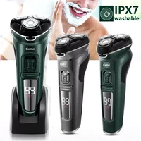 powerful cordless lcd electric shaver with charger base wet dry beard electric razor rechargeable facial shaving machine for men