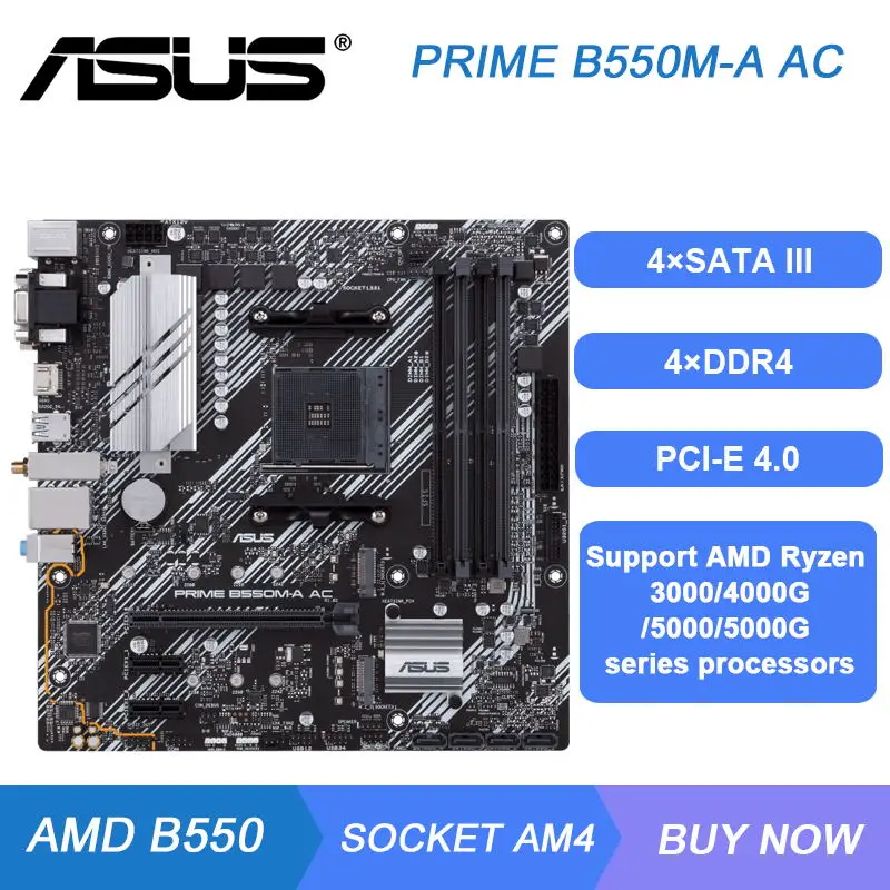 

AM4 AMD B550 Motherboard For Ryzen 5 5600 cpus ASUS PRIME B550M-A AC Motherboard AM4 DDR4 PCI-E 4.0 PCI-E 4.0 USB3.2 Micro ATX