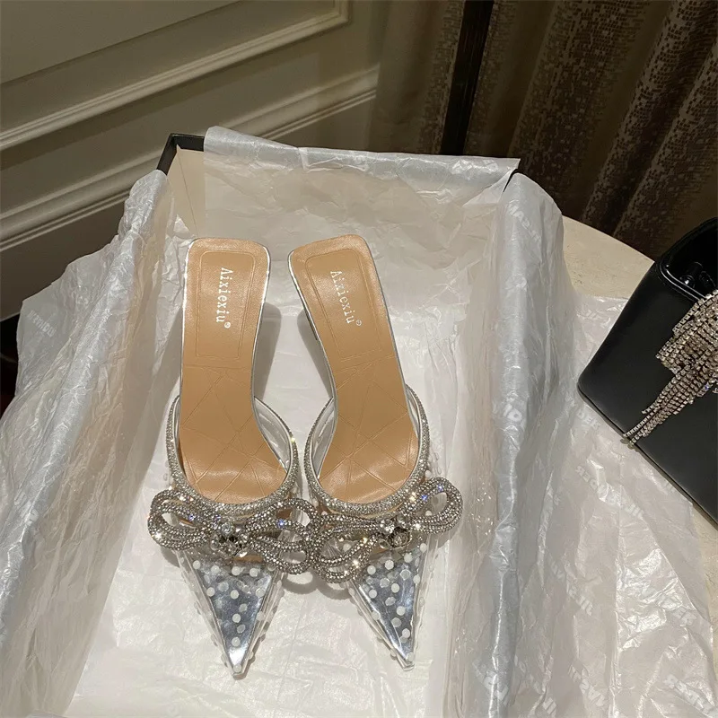 Alionly 2024 новые женские туфли на шпильках Baotou полупрозрачные сандалии с бантиком