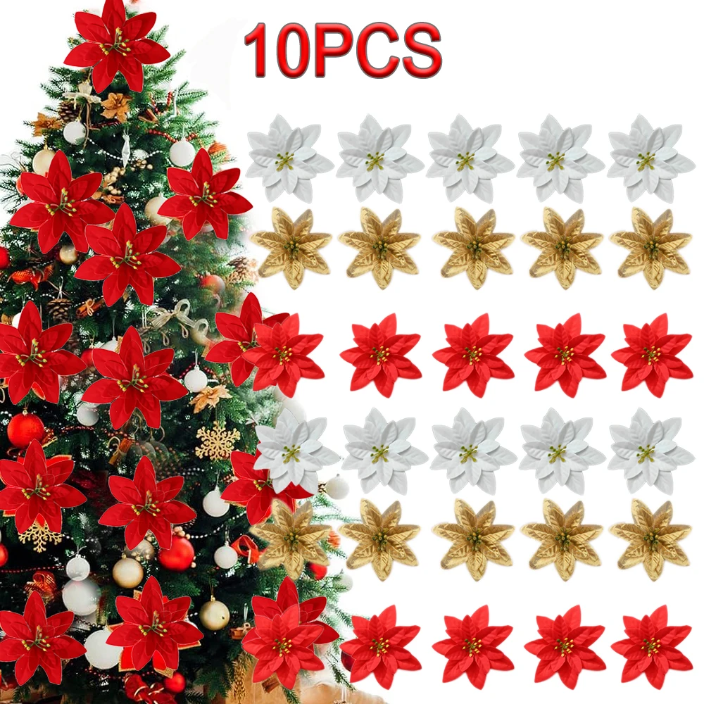 1/5/10 sztuk jedwabny sztuczny kwiat bożonarodzeniowy czerwona róża głowa dekoracja na choinkę strona główna wesele DIY akcesoria