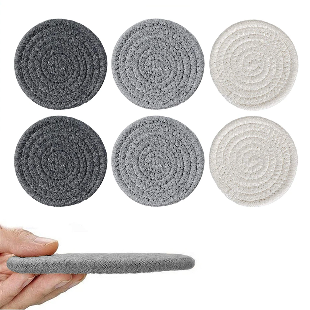 

Woven Coasters Cotton Rope Heat Insulation Absorb Drops Available on Both Sides Cup Coaster for Home Decor Tabletop Protection