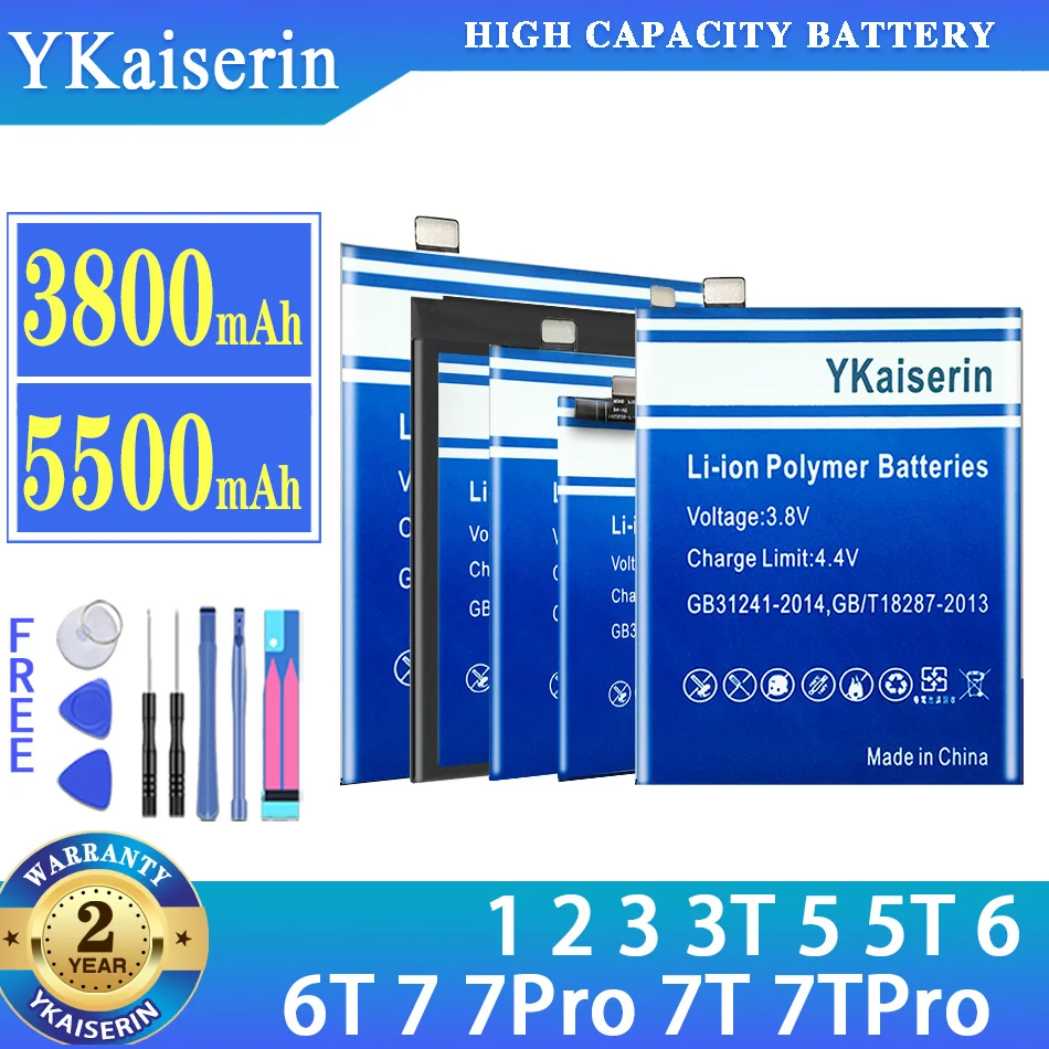 

YKaiserin Battery For OnePlus 1 2 3 3T 5 5T 6 6T 7 7Pro 7T 7TPro For OnePlus 1+ 1/2/3/3T/5/5T/6/6T/7/7Pro/7T/7TPro For OnePlus1