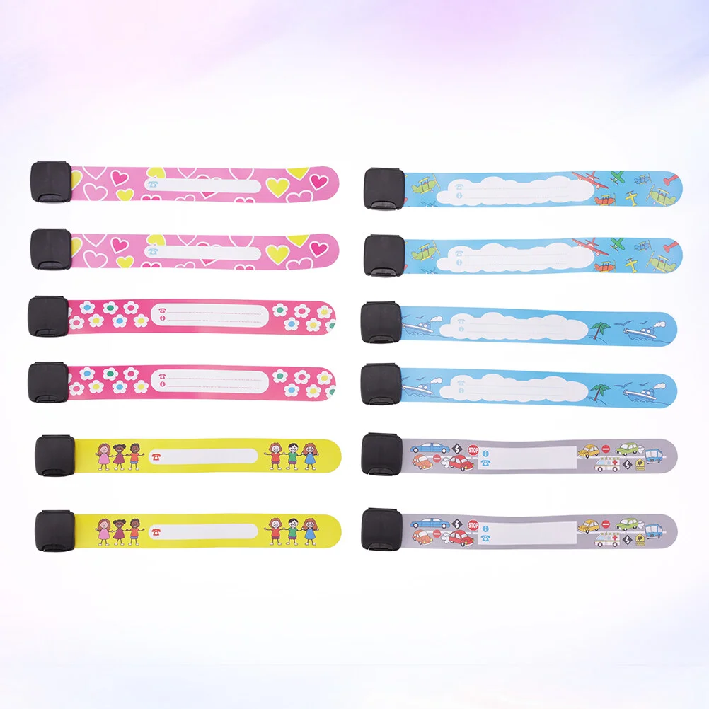 

12pcs Id Cards PVC Waterproof Recognition Bracelet Children Anti-lost Safety Outdoor Cartoon Wristband Handwritten Safety
