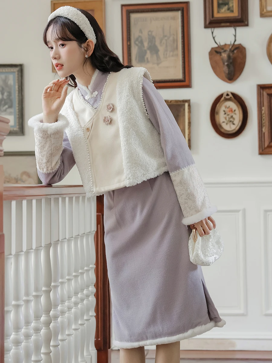 Mori Girl Sweet Tribe Autumn and Winter New Chinese Sle National Vest Dress Two-piece Set Female Student Daily H... |