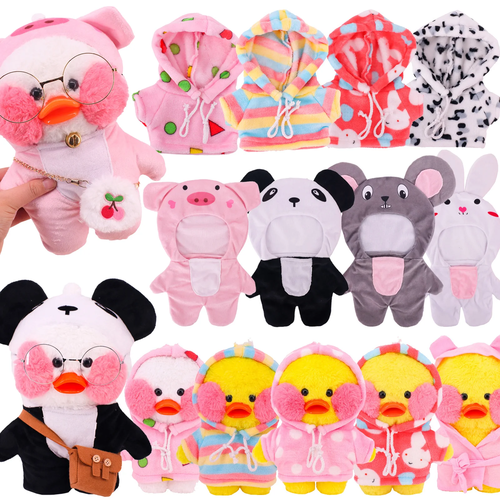 

30cm Duck Clothes Hoodie Cute Pajamas Jumpers Rompers LaLafanfan Plush Toy Stuffed Soft Duck Doll Toys Girl`s Gift for Kids DIY