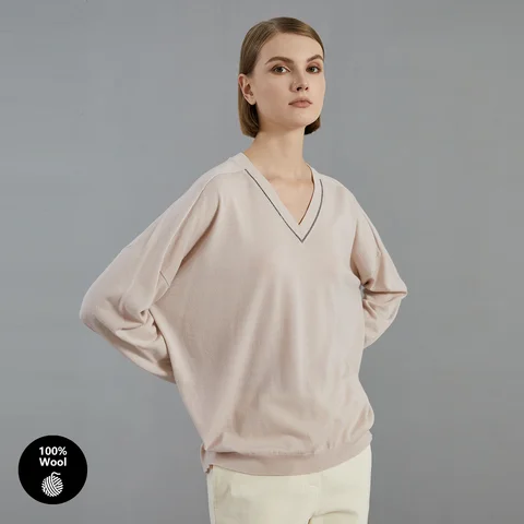 BC715 100% мериносовая шерсть с v-образным вырезом, свободный тонкий вязаный пуловер, свитер высокого качества, люксовый бренд, женская одежда