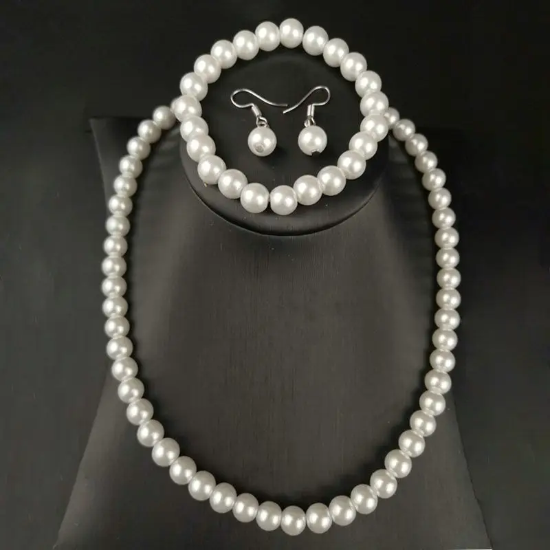 

Stylish and minimalist imitation pearl necklace, earrings, bracelets, 3-piece set, collarbone versatile necklace, bridal jewelry