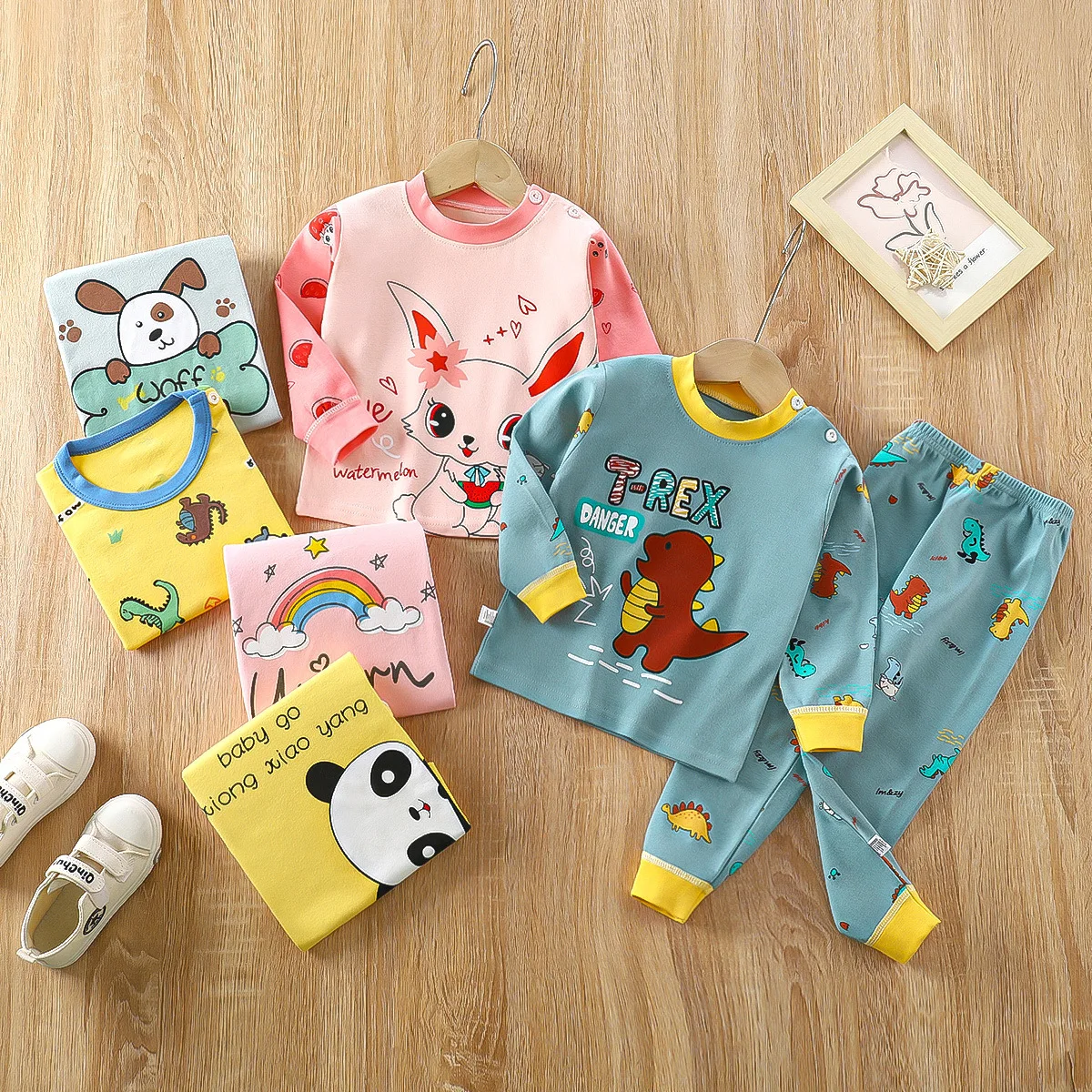 Autumn Kids Cotton Pajama Set Girl Sleepwear Suit Spring 0-6Y Young Child Casual Clothes Boy Cartoon Tops Trousers Matching Suit