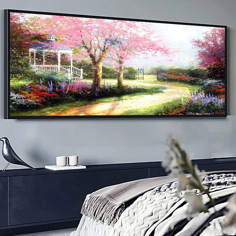 

DIY 5D Diamond Painting Cherry Blossom Garden Landscape Cross Stitch Full Diamond Embroidery Living Room Art Wall Painting Decor