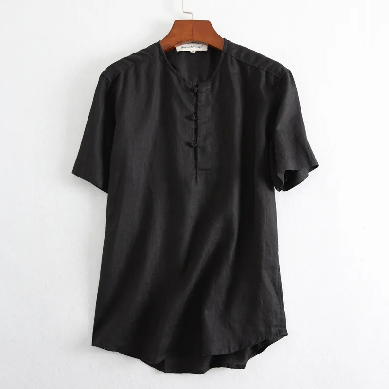 

Men Casual Shirts 100% Linen Traditional Chinese Style Short Sleeve Men Summer Shirts Breathable Soft Kungfu Shirts Men C273