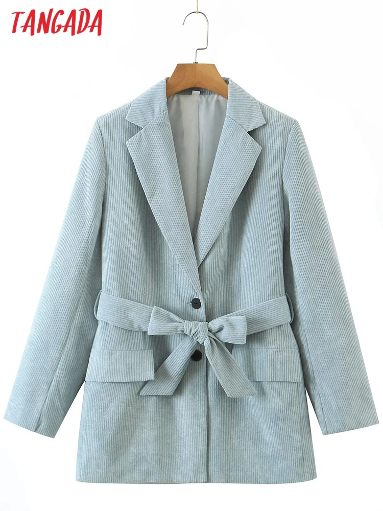 

Tangada Women Solid corduroy Blazer Coat With Slash Notched Collar Pocket 2022 Fashion Female Casual Chic Tops SL178