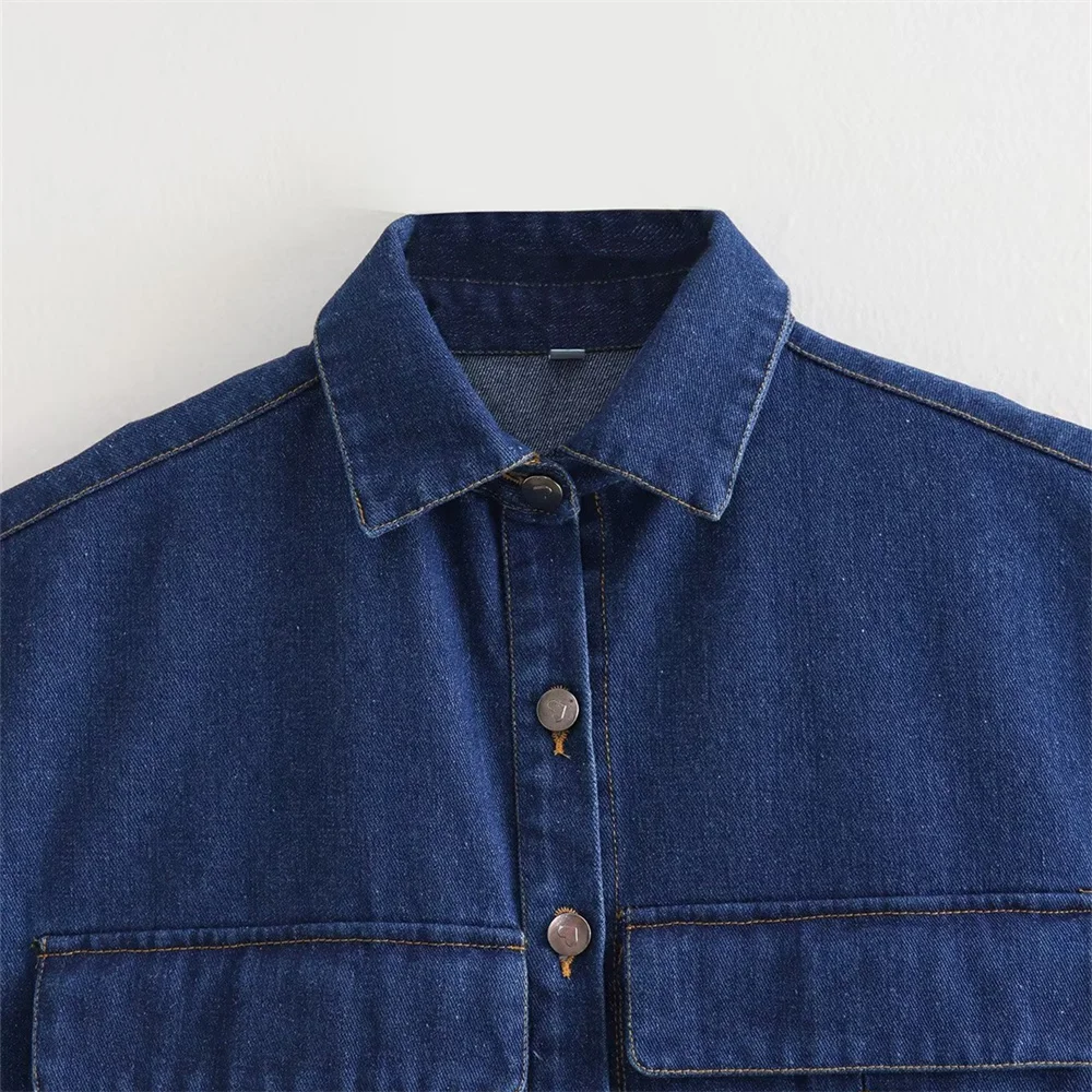 Женский Джинсовый укороченный топ с лацканами блузка без рукавов однотонная