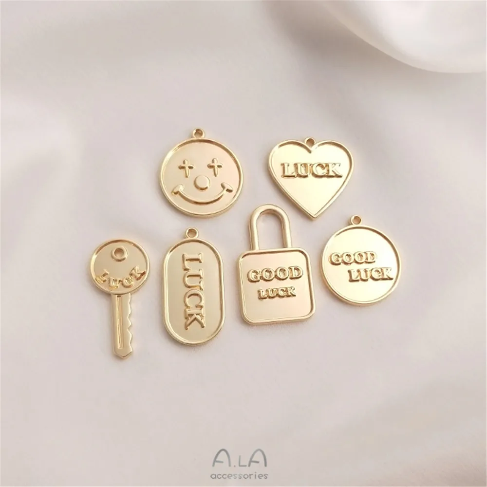 

14K gold clad good luck lock key heart-shaped round brand pendant clown pendant DIY fashion jewelry pendant