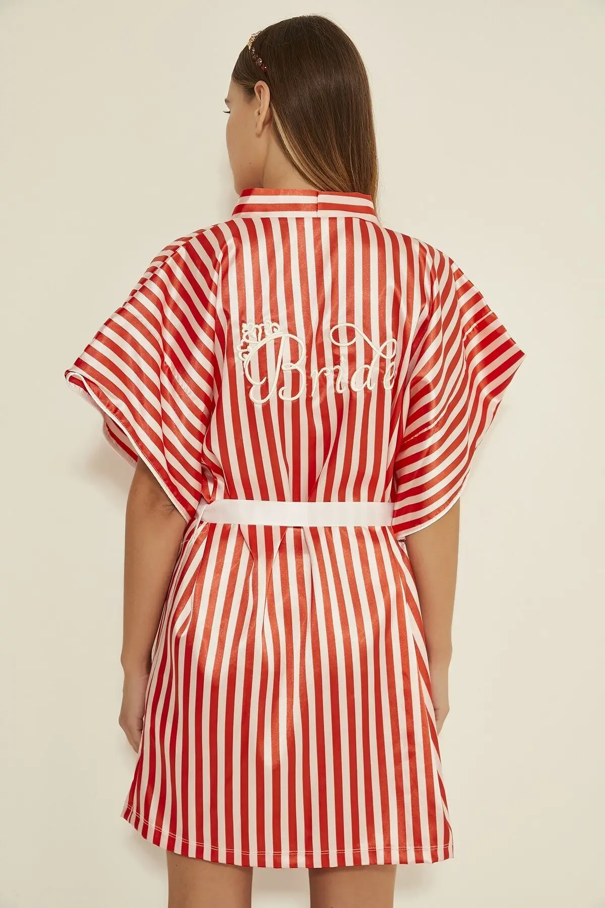 

Dressing Gown Ruby Preston embroidery Satin Red/Ecru Bathrobe Peignoir Kimono Bride Sleepwear Night Gown Gown