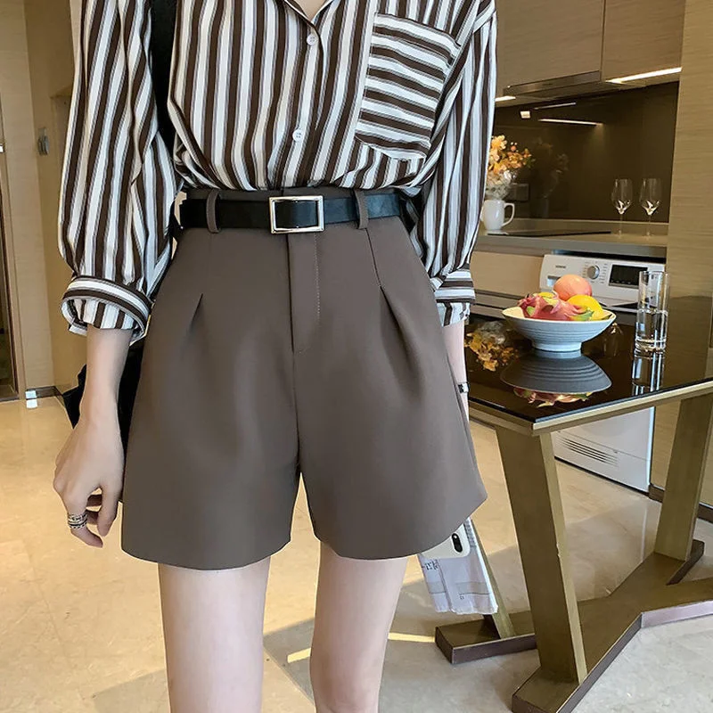 New 2023 Women Korean Suit Shorts Spring Summer Office Suits High Waist Business Casual Loose Female Plus Size Wide Leg Pants