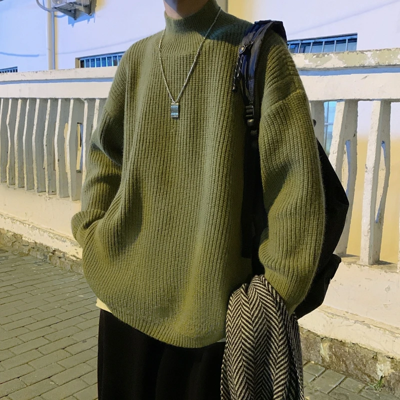 

2023 Men Autumn Winter New Korean Loose Sweater Tops Male Solid Color Pullover Tops Men's Long Sleeve Casual Knitted Tops L248