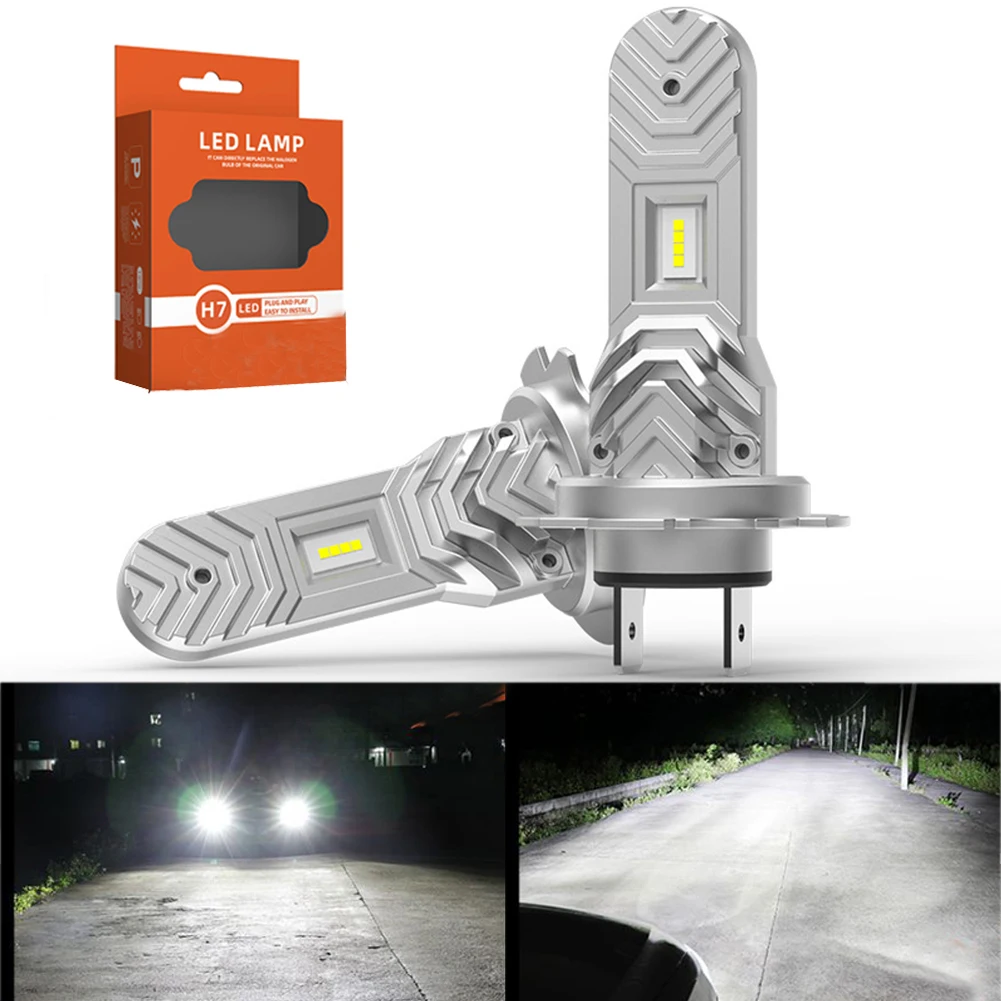 

2Pcs ​50W H7 LED Headlight Fanless 6000K Super White Bright 12V Error Free LED Light Car Headlamp Bulb