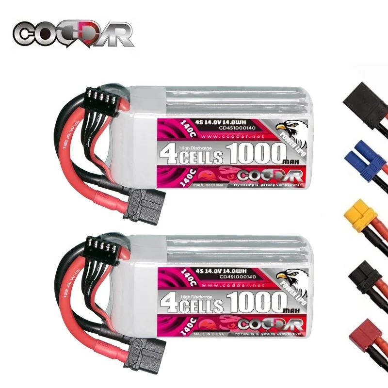 CODDAR 4S 14.8V 1000mAh Lipo Battery With XT60 Plug For Helicopter Quadcopter FPV Racing Drone RC Racer 140C High Rate Battery