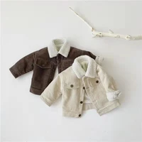2022 new cozy and warm childrens coat winter thicken lambswool kids jackets retro corduroy boys girls tops clothes kids fy07271