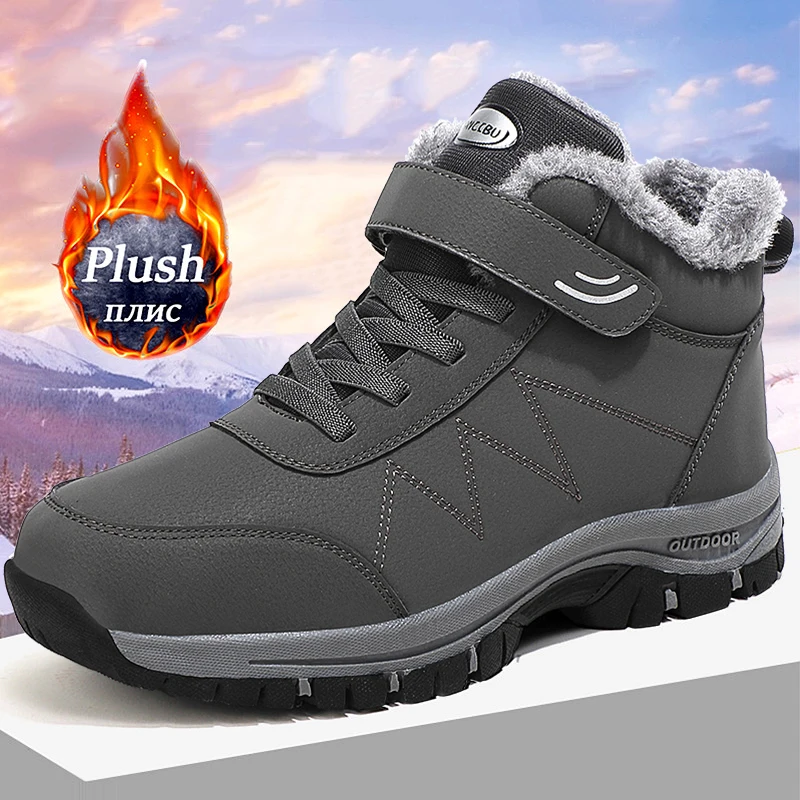 

Winter Women Men Boots Waterproof Leather Sneakes Man Plush Warm Unisex Snow Boots 2022 New Outdoor Non-slip Men's Hiking Boots