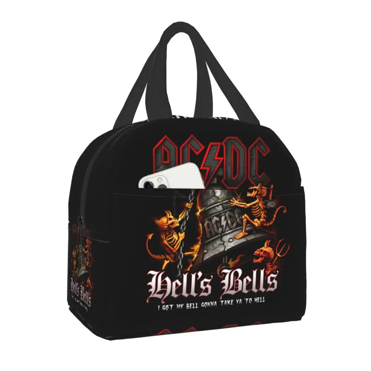 Hells Bells AC DC Lunch Bag Men Women Cooler Thermal Insulated Lunch Box for Children School Outdoor Travel Picnic Food Bags