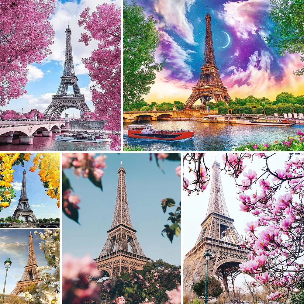 Пейзаж Эйфелева башня напечатанный холст Набор для вышивки крестом хобби шитье
