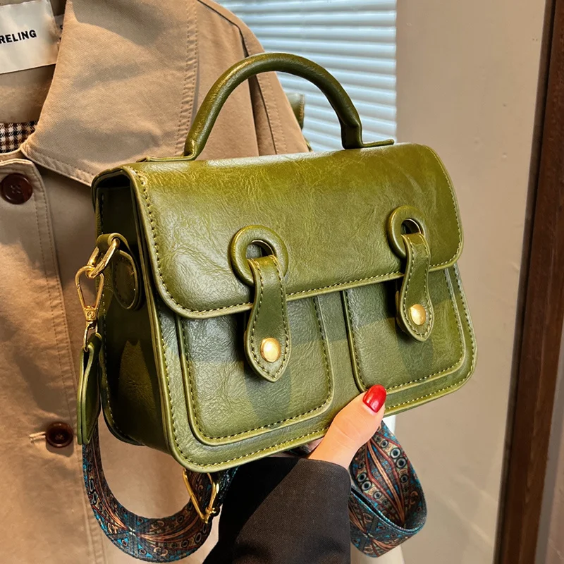 

Vintage Square Designer Crossbody Bag For Women's Handbag High Quality Width Strap Ladies Shoulder Bag PU Leather Tote Sac