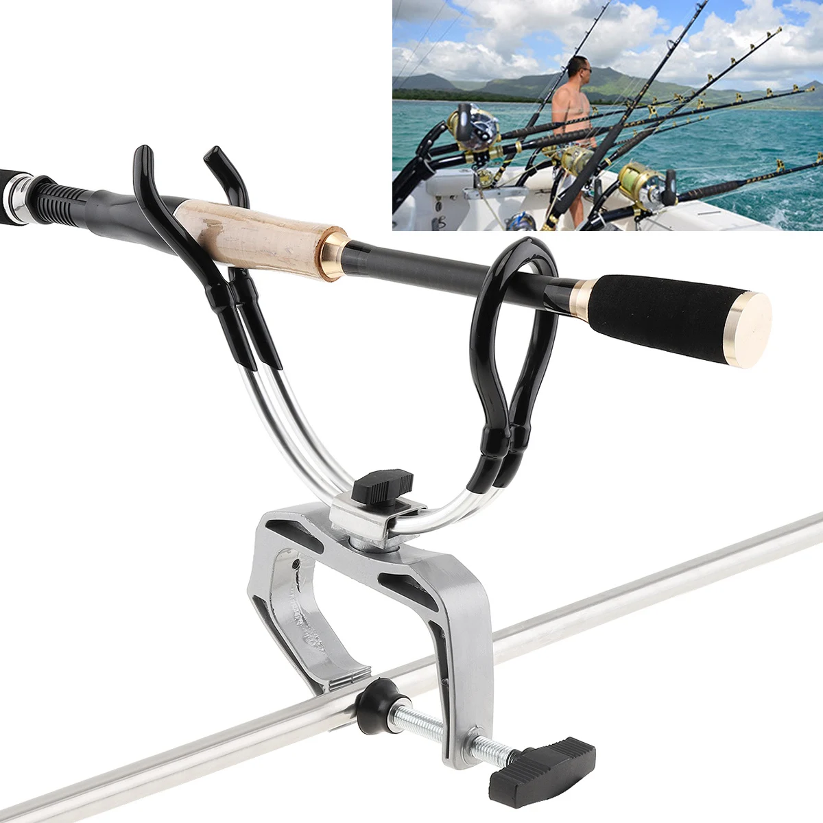 

Durable Stainless Steel Fishing Rod Support Stand Clamp Holder for Boat Canoe and Kayak Handrail