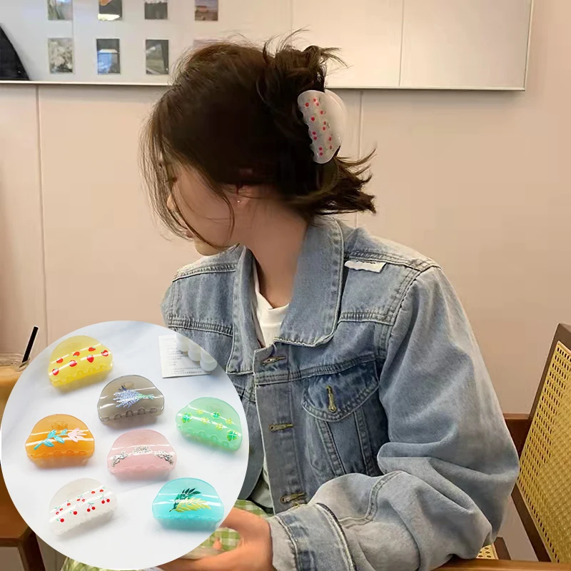 

Корейские прозрачные заколки для волос в виде вишневого ацетата, краба, заколки для волос для женщин, милые аксессуары для волос в виде фрук...