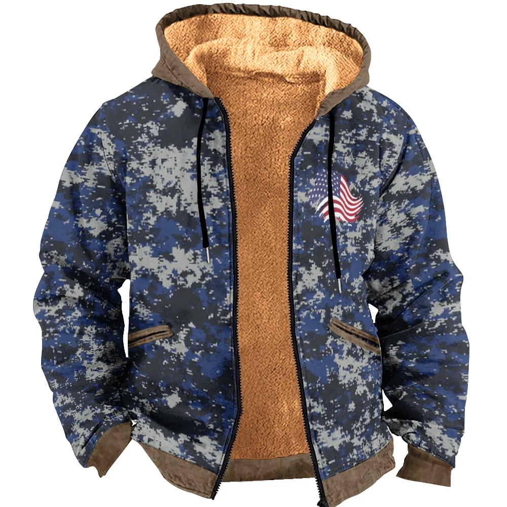 Осенне-зимняя толстая шерстяная куртка на молнии с капюшоном для мужчин и