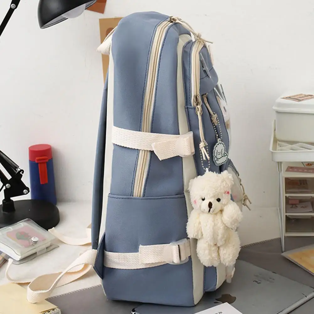 Popular Korean Style Canvas Smooth Zipper Anti-scratch Bookbag Messenger Bag Student Backpack Girls Backpack 5Pcs/Set