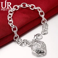 urpretty 925 sterling silver mesh heart pendant bracelet for woman wedding engagement fashion jewelry gift