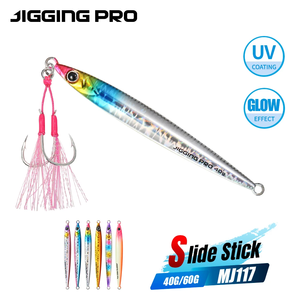 Фото JIGGING PRO Slide Stick Metal Jig 40 г 60 г Приманка для джиггинга по берегу Длинное заброса Быстро тонущие падающие приманки для морского окуня Скумбрия Kingfish №1