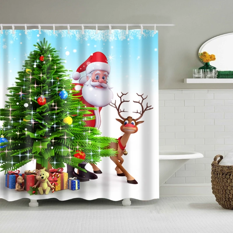 

Merry Christmas Deer Waterproof Polyester Bathroom Shower Curtain 71'' 12 Hooks