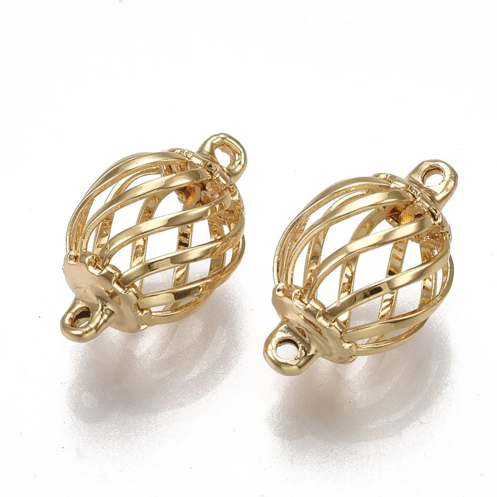

5PCS Brass Links connectors Nickel Free Real 18K Gold Plated Cage 17x10.5mm Hole: 1.2mm