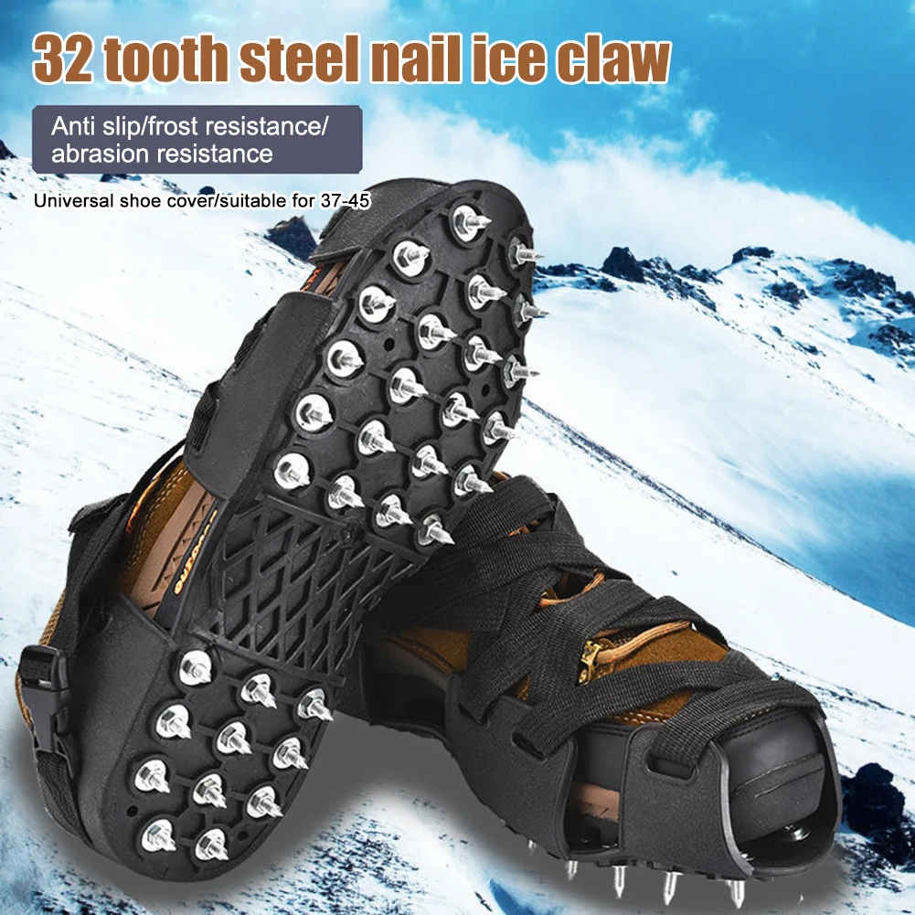 

1 Pair Climbing Crampons Anti-Skid 32 Studs Snow Ice Claw Professional Shoes Spike Grip Stainless Steel Winter Outdoor Equipment